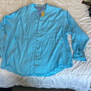Roundtree & Yorke Caribbean linen woven, long sleeve,mandarin collar, men's 2XB